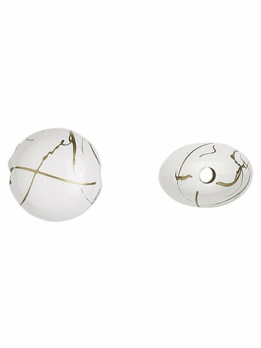 Vintage Gold Drizzled White 12mm Puffed Coin Acrylic Beads 20 pcs